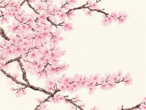 Branch of sakura blossoms, watercolor illustration. Generative AI