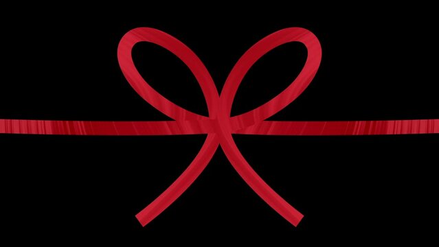 Animation of a red bow 2 types, an element of product packaging Elegant shiny lines. Black background.