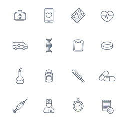 medicine, health care, pharmaceutics, hospital, pills, linear icons