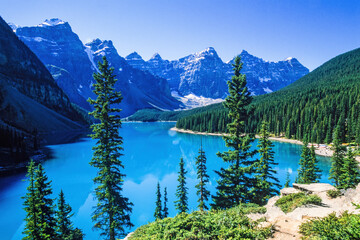Moraine lake in the Canadian rocky mountains