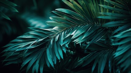 Naklejka na ściany i meble Palms in Detail, A Close-up of Lush Green Foliage. Generative ai