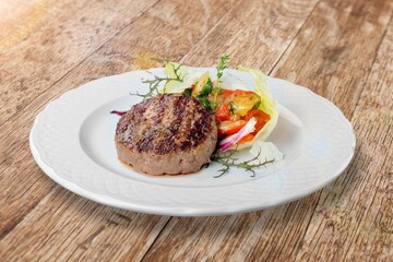 roasted tasty beef steak on a plate