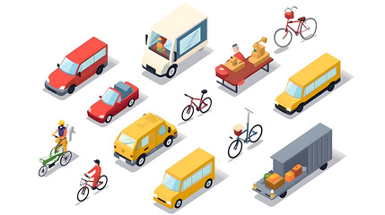 Top-Down View of Various 3D Transport Icons on White Background, generative AI
