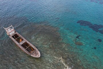 Aerial view of the Demetrios II shipwreck near Cyprus