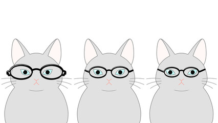 メガネをかけた３匹の灰色の猫