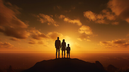 Happy Family Day, Family Concept At Sunset Background, Generative Ai