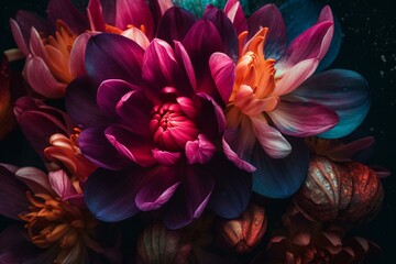 Vibrant blooming blossoms in stunning floral art and design. Generative AI