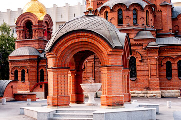 Novosibirsk, Russia, August 2022: Alexander Nevsky Cathedral in summer