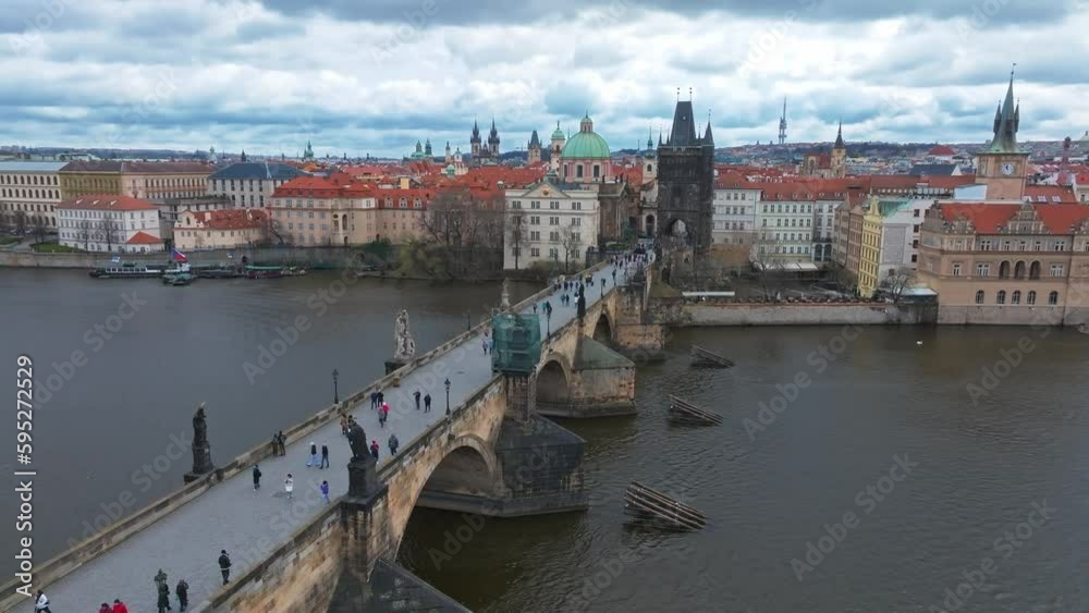 Canvas Prints scenic spring panoramic aerial view of the old town pier architecture and charles bridge over vltava