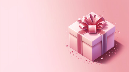 Fototapeta premium rosa Geschenk mit pinker Schleife auf rosa-weißem Hintergrund. Querformat. Generative Ai.