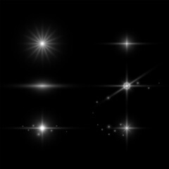 Set of transparent lens flares and light effects.Glittering magical dust particles. Bright Star. bright flash. Vector sequins