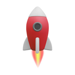 3D Cartoon rocket isolated on white background. .Rocket Icon for Graphic Design Projects..Space  launch, Rocket product cover, Startup creative idea, Vector illustration