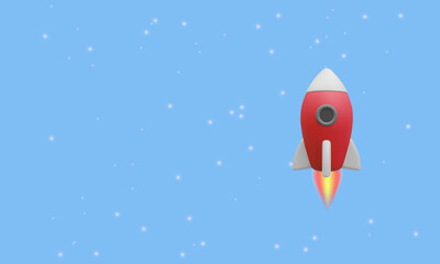 3D Cartoon rocket isolated on white background. .Rocket Icon for Graphic Design Projects..Space  launch, Rocket product cover, Startup creative idea, Vector illustration