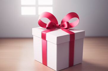 Gift box with ribbon. Generative AI.
