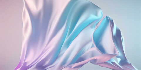 Blue and pink background with silk cloth. Fabric in motion.  3d render 