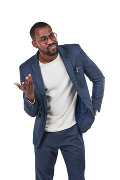 Confused, business and black man isolated on transparent, png background for doubt, decision or asking question. Thinking, idea and young professional person, what or why hand for problem or choice