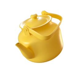 yellow teapot isolated on white background, 3d rendering, 3d illustration