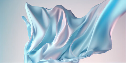 Blue and pink background with silk cloth. Fabric in motion.  3d render 