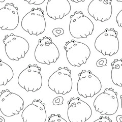 Seamless background. Cute frog isolated on white. Coloring page. Cartoon characters. Love and friendship. Design for wrapping paper, textile and WEB.