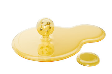 golden oil Liquid Droplet, wellness and beauty products background, 3d rendering.