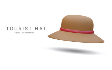 3d realistic  beach hat with red ribbon on isolated white background. Vector illustration