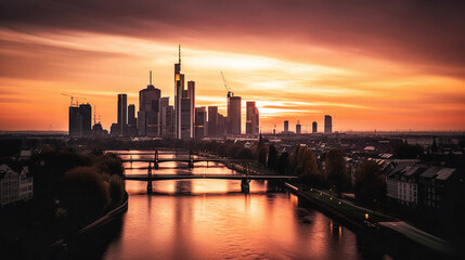 Fototapeta na wymiar A Majestic Sunset Over the Frankfurt Skyline - generative AI