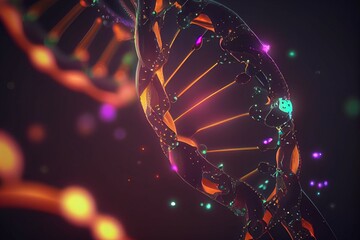 Colorful DNA Molecule Structure Background. Futuristic, Sci-fi. Generative AI