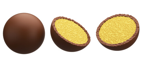 Crispy biscuit wafer, chocolate ball, with Clipping path 3d illustration.