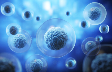 3d rendering of Human cell or Embryonic stem cell microscope background.