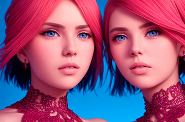 Obraz premium Beautiful twin girls. Generative AI.