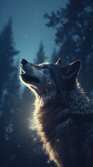Howling Wolf Dark Background. Full Moon and the Wilderness.