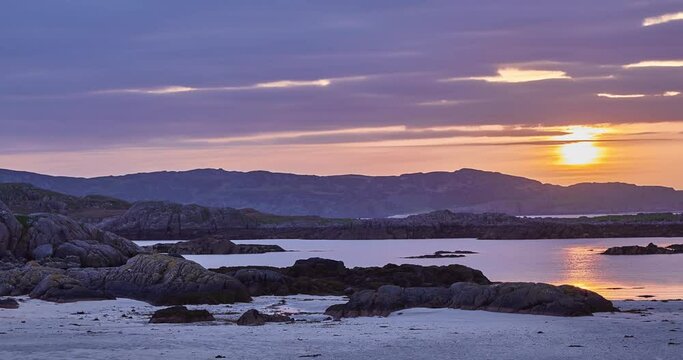 Time Lapse of Sunset at Fidden Beach on the Isle of Mull, Scotland, United Kingdom