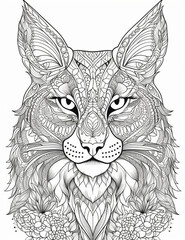 coloring page for adults lynx clean line art mandala b, Generative AI