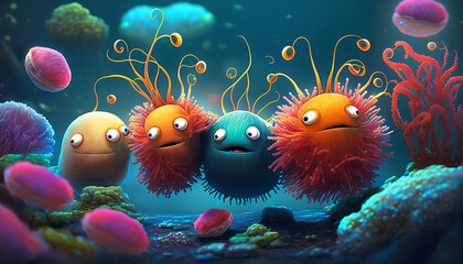 Obraz na płótnie Canvas cute cartoon underwater inhabitants generative ai