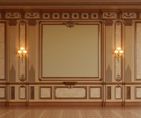 A classic interior with wood paneling. 3d rendering