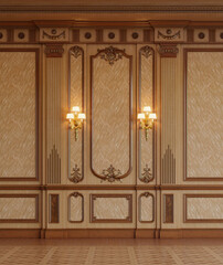 A classic interior with wood paneling. 3d rendering