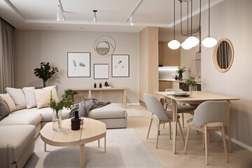 interior background estate space chair beige modern furniture sofa house. Generative AI.