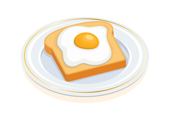 Fried egg on toasted bread icon vector. Healthy breakfast with toast and egg on a plate icon vector isolated on a white background