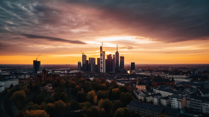 A Majestic Sunset Over the Frankfurt Skyline - generative AI