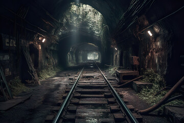 Fototapeta na wymiar Abandoned underground railway (generative AI)