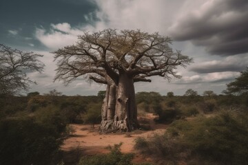 Fototapeta na wymiar Baobab tree in Kruger National Park, South Africa. Generative AI