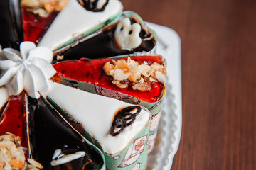 Cheesecake with fruit. cake with dietary jelly. Pastry.