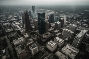 A stunning aerial view of downtown Houston, Texas. Generative AI