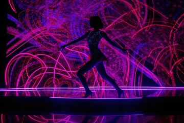 dancing girl in the nightclub on stage with neon abstract background