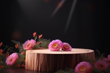 podium with flowers on it