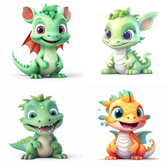 Naklejka premium cartoon character of baby dragon, white background