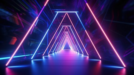 triangular tunnel illuminated with neon light