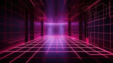 abstract room background with pink neon glowing lines