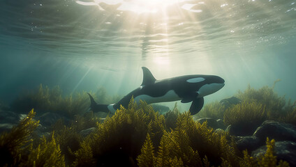 Fototapeta premium Orcas underwater in the Sea