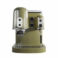 3d rendering of a stainless steel coffee machine isolated on a white background.